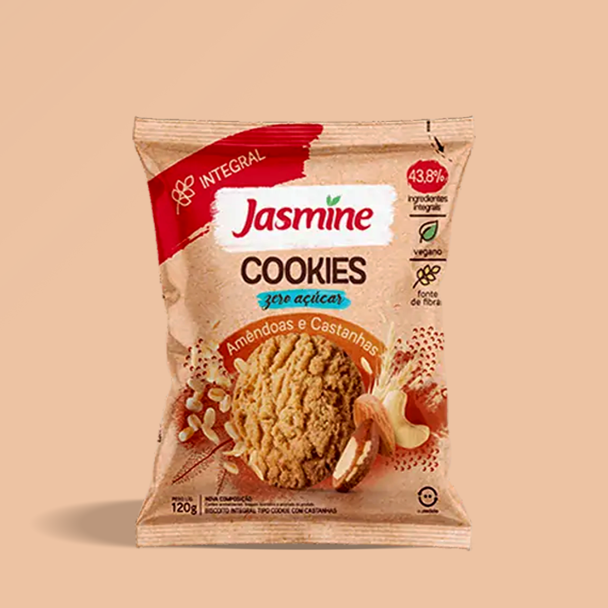 Cookies Integral de Amêndoas & Castanhas Zero Açúcar 120g - Jasmine