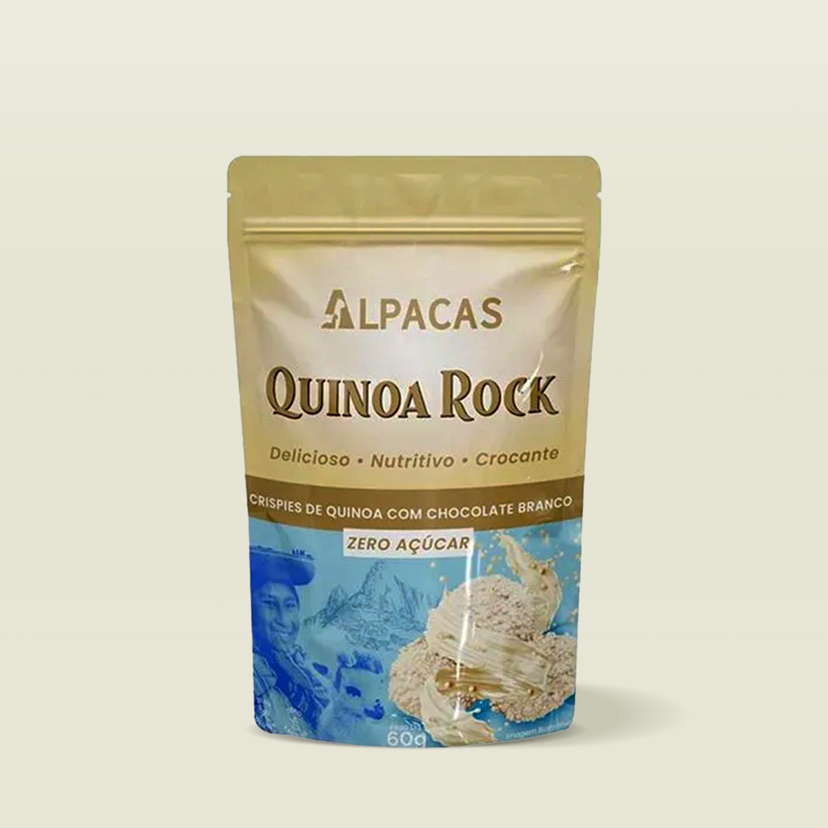 Crispies de Quinoa com Chocolate Branco Zero Açúcar 60g - Alpacas