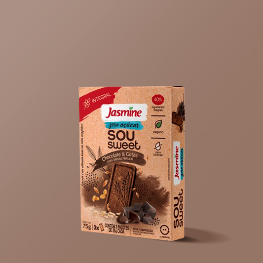 Biscoito Vegano Chocolate & Gotas Zero Açúcar Sou Sweet 75g - Jasmine